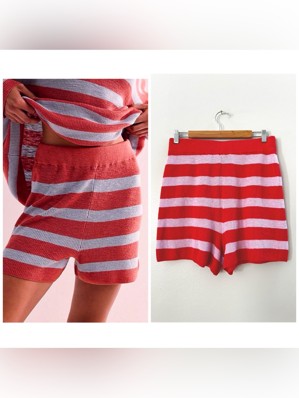 Free People Malibu Surf Stripe Sweater Lounge Shorts Pink Red Orange Large